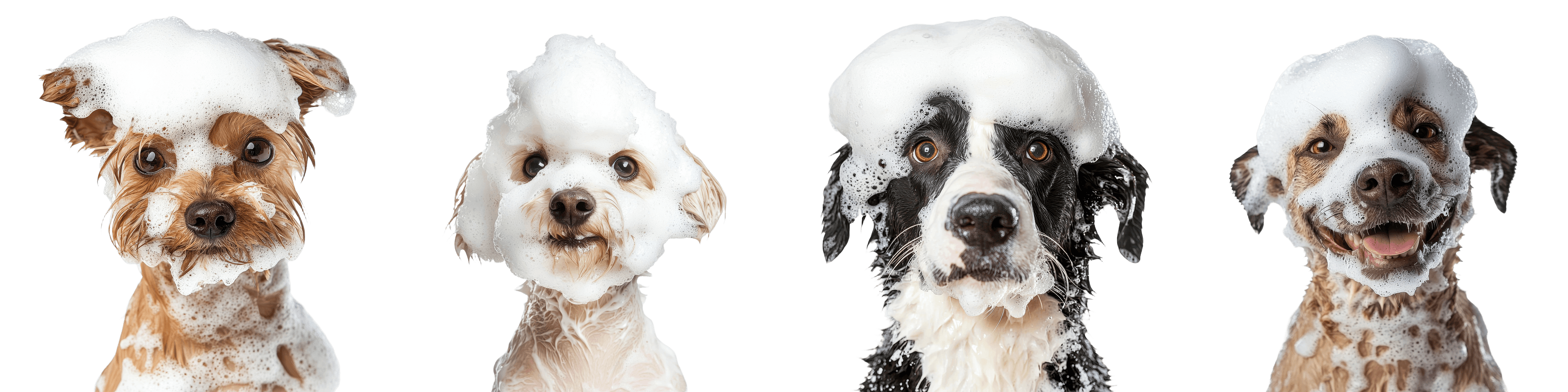 Happy dogs covered in foam – La Pagaille grooming salon in Montréal